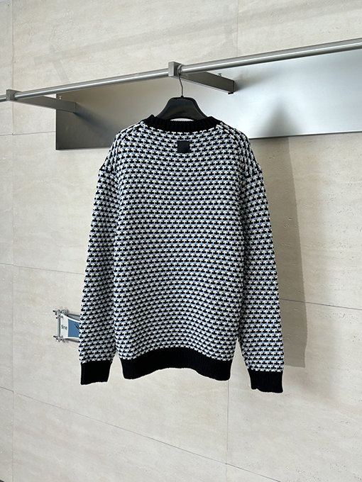 ルイヴィトン 千鳥格子のカラーブロックチャンキーニットジャカードセーター