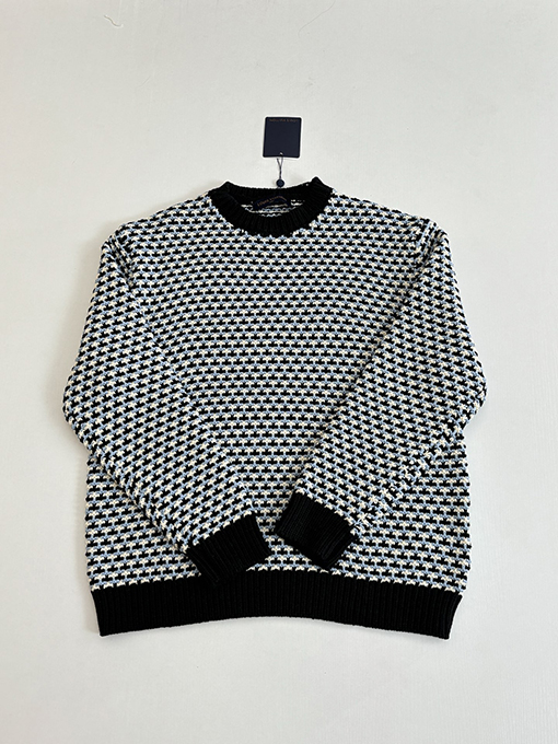 ルイヴィトン 千鳥格子のカラーブロックチャンキーニットジャカードセーター