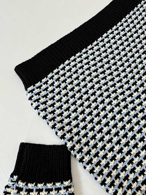 ルイヴィトン 千鳥格子のカラーブロックチャンキーニットジャカードセーター