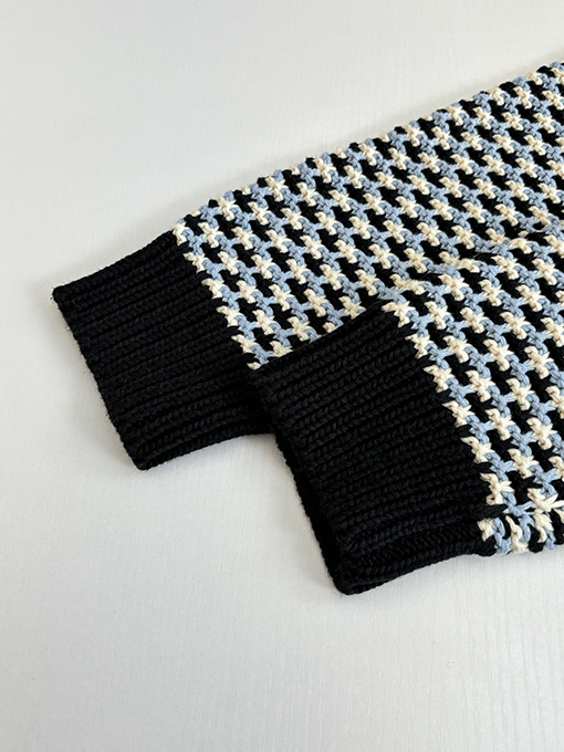 ルイヴィトン 千鳥格子のカラーブロックチャンキーニットジャカードセーター