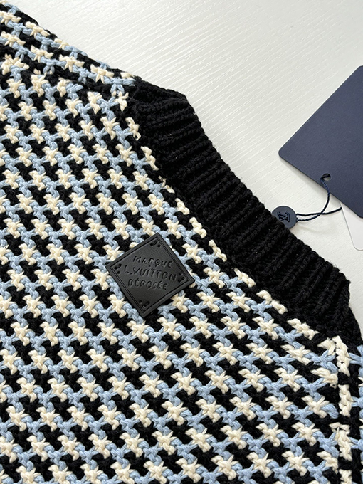 ルイヴィトン 千鳥格子のカラーブロックチャンキーニットジャカードセーター