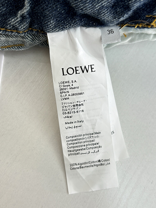 ロエベ デニムレザーラベルベルトジーンズ