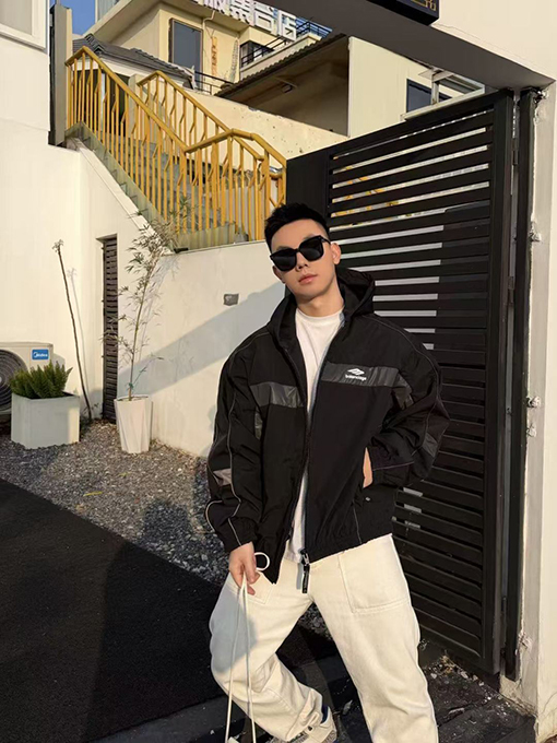 バレンシアガ BALENCIAGA カラーブロックロゴフードジャケット