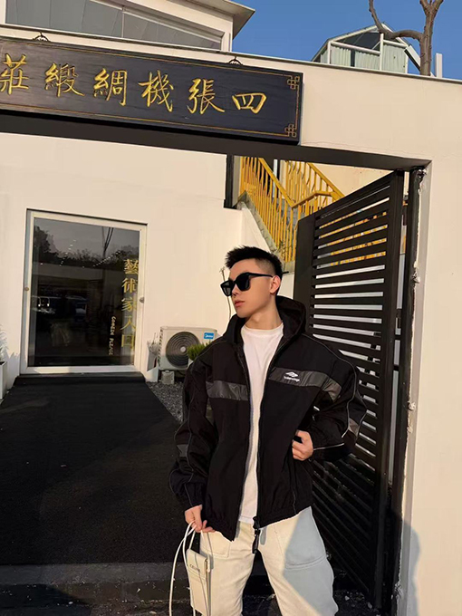 バレンシアガ BALENCIAGA カラーブロックロゴフードジャケット