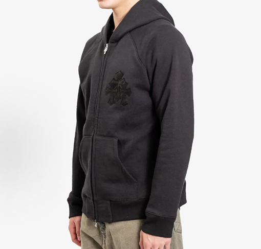 クロムハーツ 新しいクロス刺繍のフリースフード付きスウェットシャツ