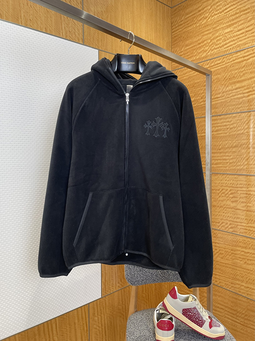 クロムハーツ 新しいクロス刺繍のフリースフード付きスウェットシャツ