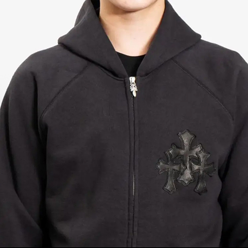 クロムハーツ 新しいクロス刺繍のフリースフード付きスウェットシャツ