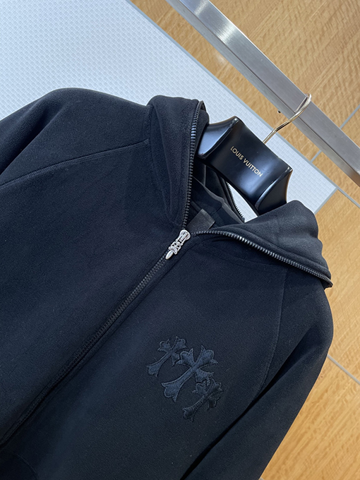 クロムハーツ 新しいクロス刺繍のフリースフード付きスウェットシャツ