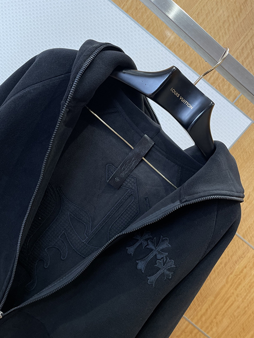 クロムハーツ 新しいクロス刺繍のフリースフード付きスウェットシャツ