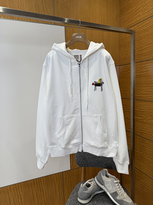 ディオール ポニー刺繍フード付きジップアップスウェットシャツジャケット