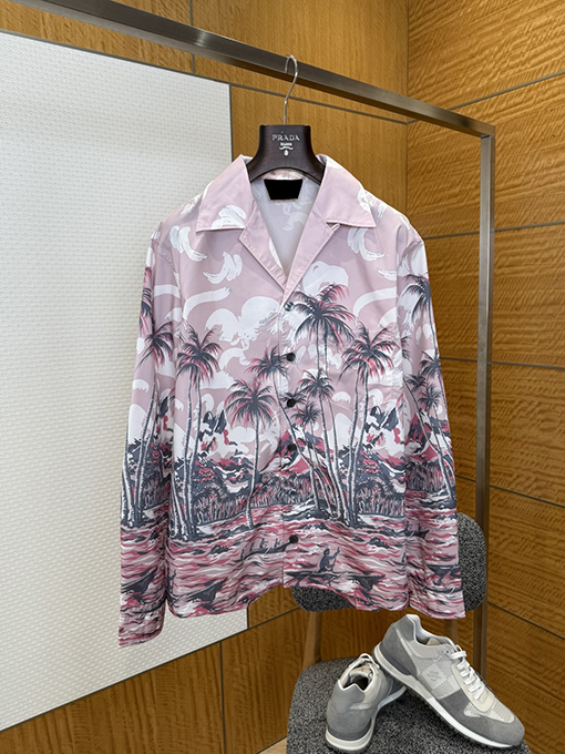 プラダコピー ココナッツグローブプリントシルクカジュアルシャツ