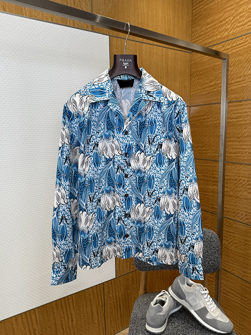 プラダ 花柄マルベリーシルク長袖シャツ