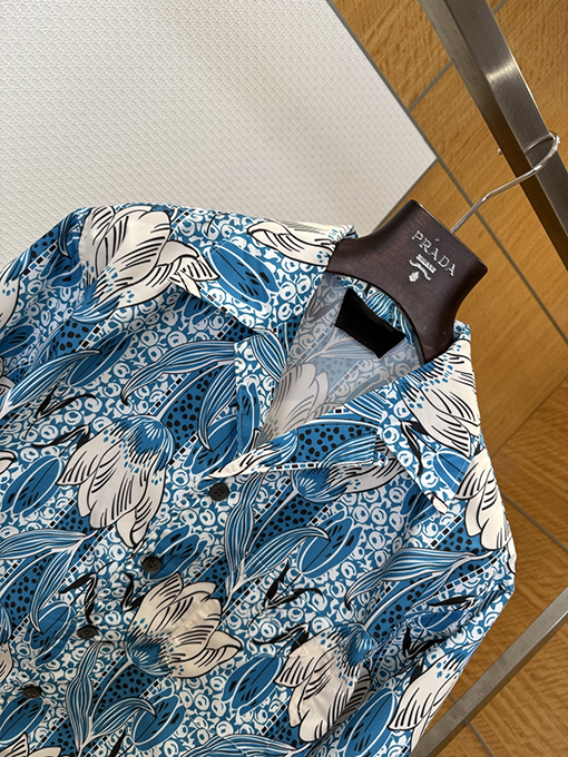 プラダ 花柄マルベリーシルク長袖シャツ