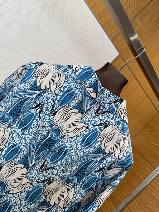 プラダ 花柄マルベリーシルク長袖シャツ