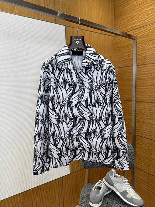 プラダ バナナプリントシルクカジュアルシャツ