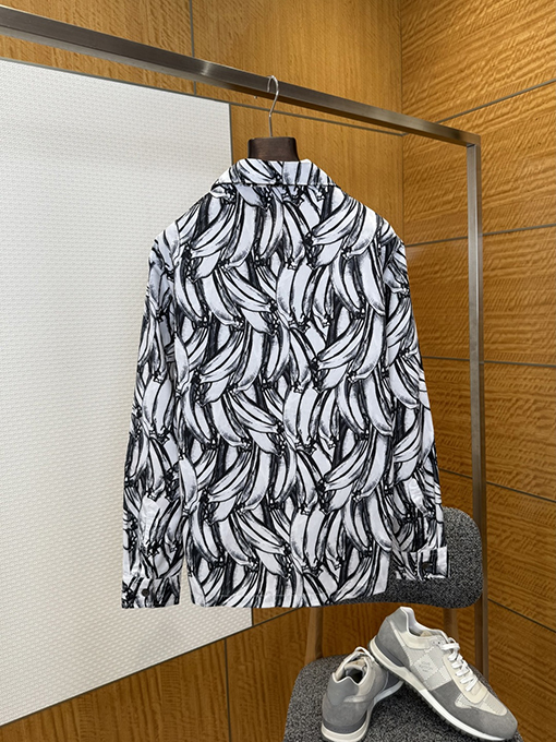 プラダ バナナプリントシルクカジュアルシャツ