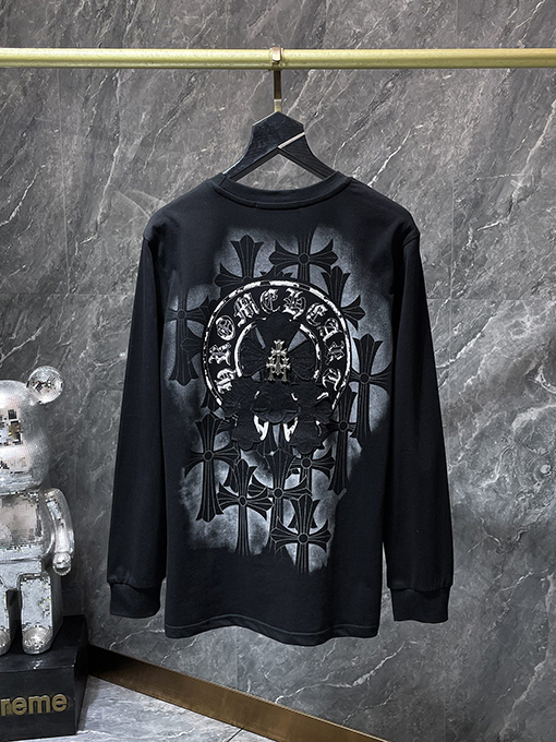 クロムハーツスーパーコピー クロス柄の刺繍とスプレーペイントをしたフォームの長袖シャツ