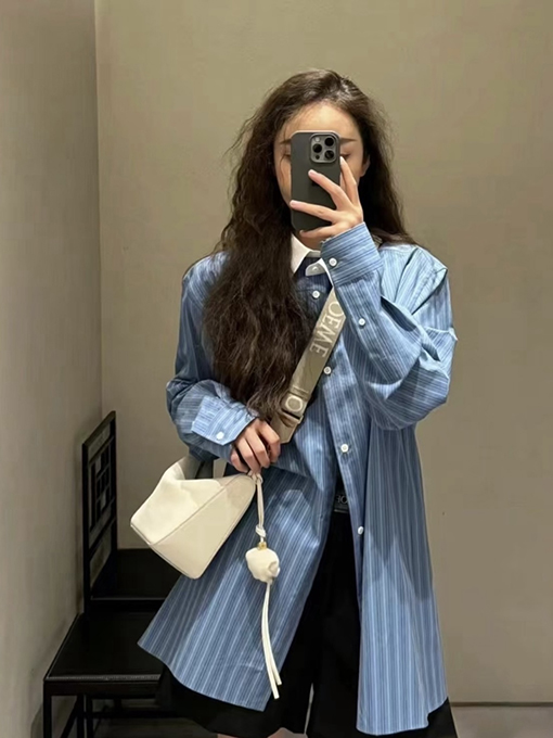 ロエベ カラーブロックのストライプ柄シングルブレストポインテッドカラー長袖シャツ