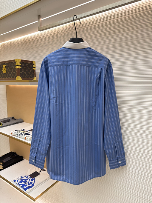 ロエベ カラーブロックのストライプ柄シングルブレストポインテッドカラー長袖シャツ