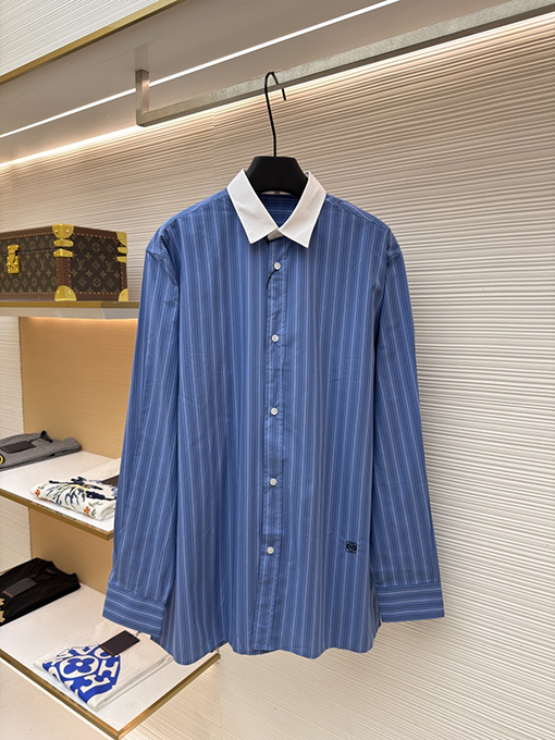 ロエベ カラーブロックのストライプ柄シングルブレストポインテッドカラー長袖シャツ