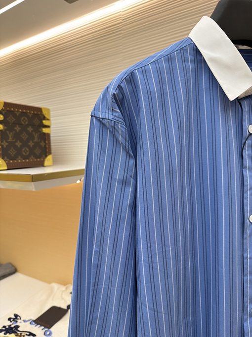 ロエベ カラーブロックのストライプ柄シングルブレストポインテッドカラー長袖シャツ