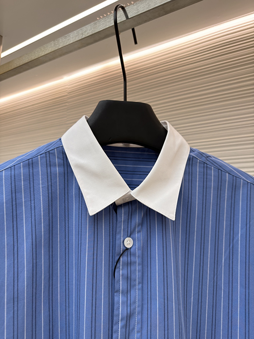 ロエベ カラーブロックのストライプ柄シングルブレストポインテッドカラー長袖シャツ