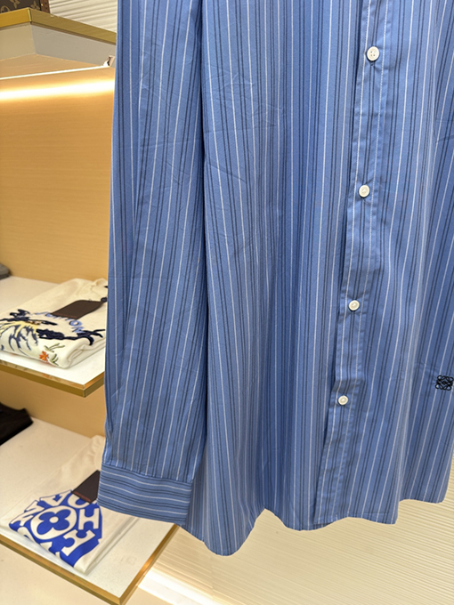 ロエベ カラーブロックのストライプ柄シングルブレストポインテッドカラー長袖シャツ