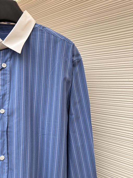 ロエベ カラーブロックのストライプ柄シングルブレストポインテッドカラー長袖シャツ