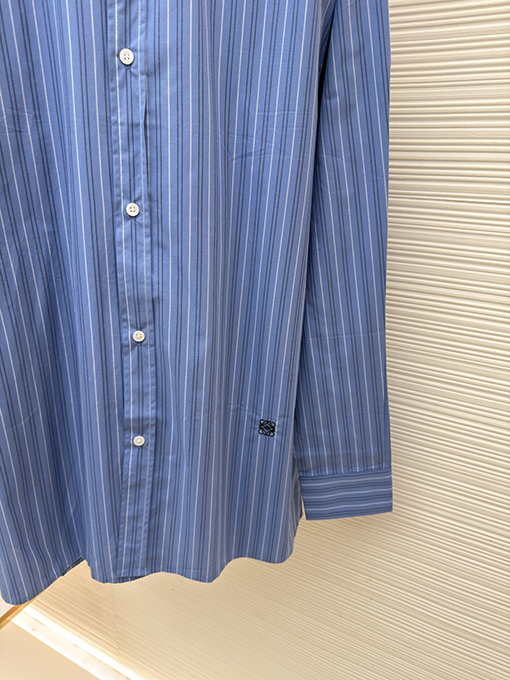 ロエベ カラーブロックのストライプ柄シングルブレストポインテッドカラー長袖シャツ