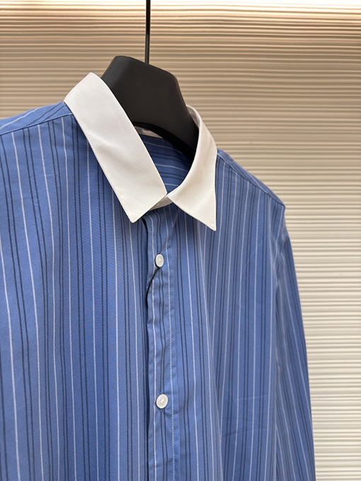 ロエベ カラーブロックのストライプ柄シングルブレストポインテッドカラー長袖シャツ
