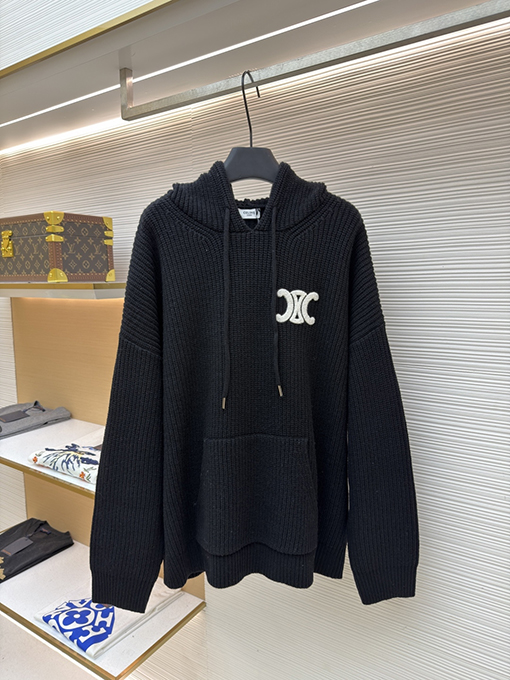 セリーヌ 刺繍ロゴニットパーカー