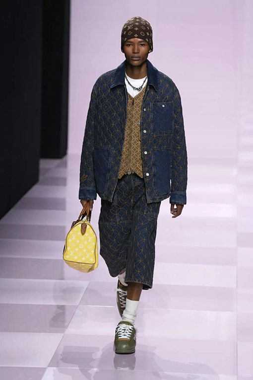 ルイヴィトン ジャカード刺繍のデニムジャケットとカプリパンツのセット