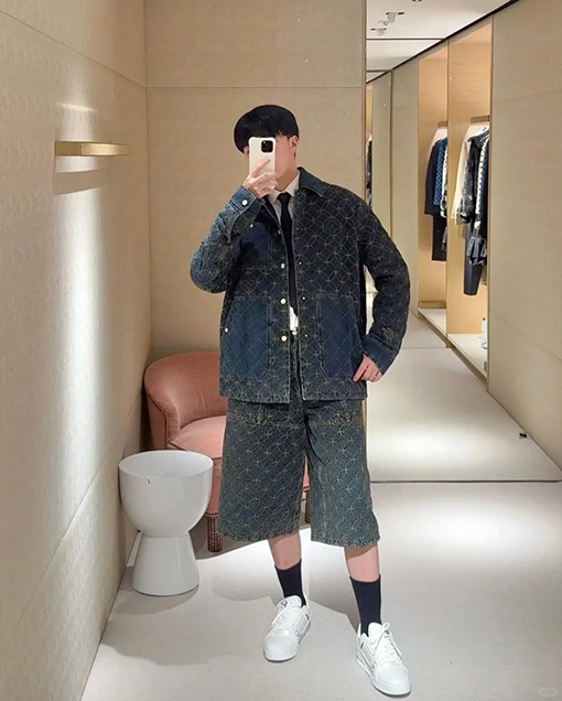 ルイヴィトン ジャカード刺繍のデニムジャケットとカプリパンツのセット