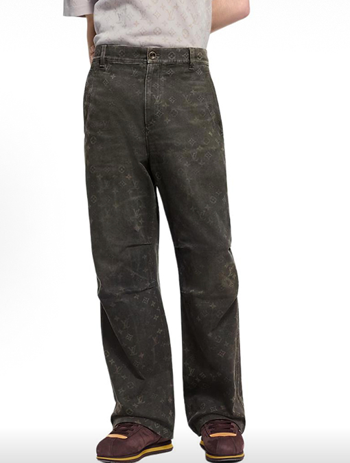 ルイヴィトン クラシックな花柄のワイドレッグカジュアルワークパンツ