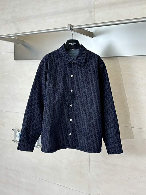 ディオールスーパーコピー Oblique 全体にフロックをした長袖デニムシャツ