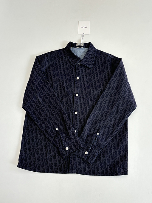 ディオールスーパーコピー Oblique 全体にフロックをした長袖デニムシャツ