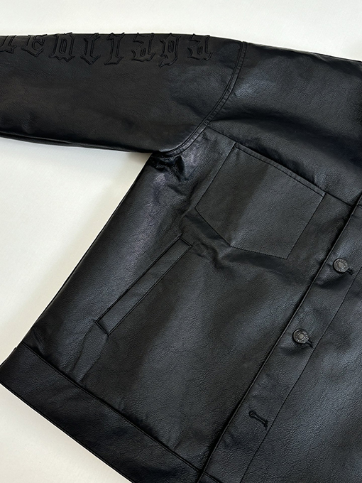 バレンシアガ Balenciaga 刺繍入りレザースリーブ付きシングルブレストレザージャケット