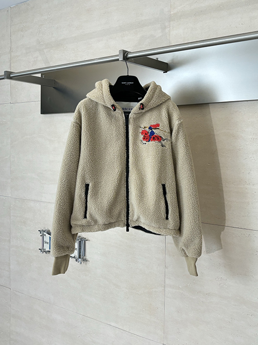 バーバリー レディース馬術騎士ロゴ ウール＆カシミア混紡フリースコート