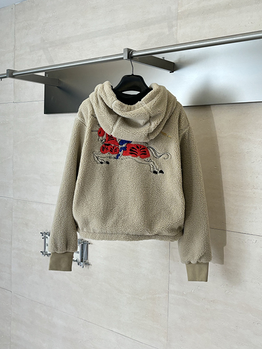 バーバリー レディース馬術騎士ロゴ ウール＆カシミア混紡フリースコート