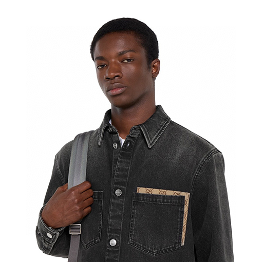 グッチ トリムポケット付きウォッシュコットンデニムジャケット