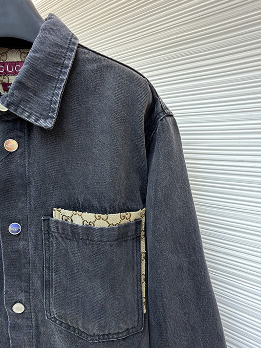 グッチ トリムポケット付きウォッシュコットンデニムジャケット