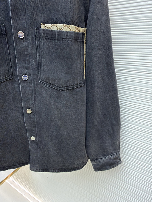 グッチ トリムポケット付きウォッシュコットンデニムジャケット