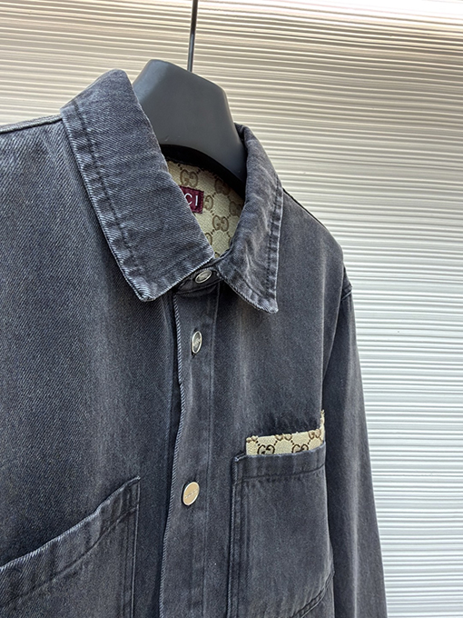 グッチ トリムポケット付きウォッシュコットンデニムジャケット