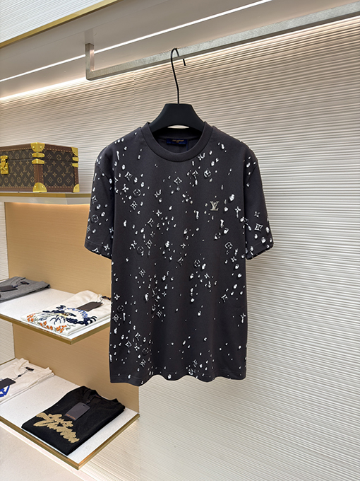 ルイヴィトンスーパーコピー クルーネックレターティアドロップラインストーン半袖Tシャツ
