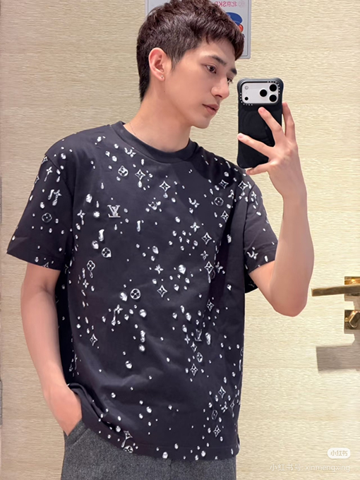 ルイヴィトンスーパーコピー クルーネックレターティアドロップラインストーン半袖Tシャツ