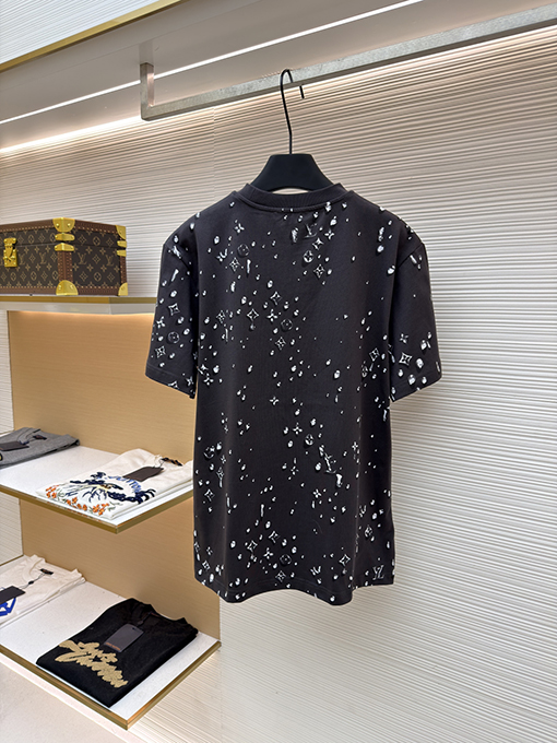 ルイヴィトンスーパーコピー クルーネックレターティアドロップラインストーン半袖Tシャツ