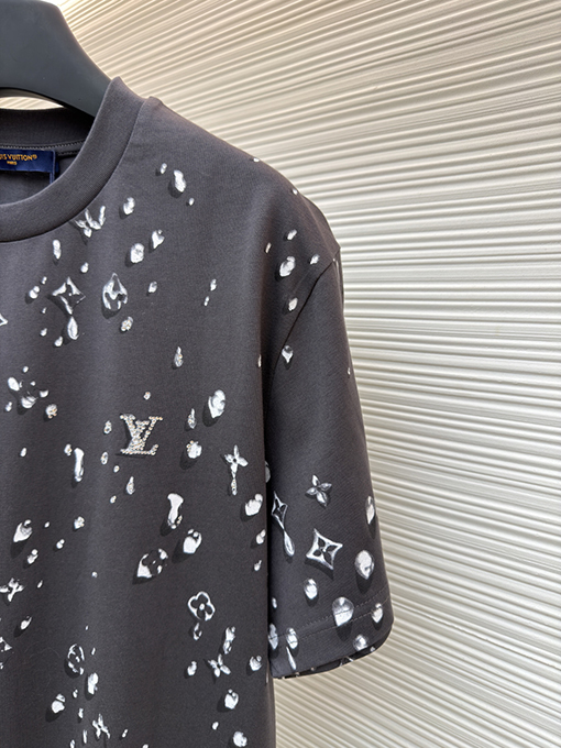 ルイヴィトンスーパーコピー クルーネックレターティアドロップラインストーン半袖Tシャツ