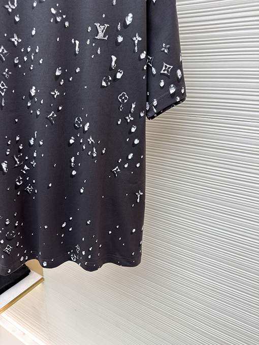 ルイヴィトンスーパーコピー クルーネックレターティアドロップラインストーン半袖Tシャツ