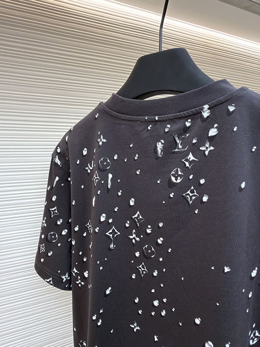 ルイヴィトンスーパーコピー クルーネックレターティアドロップラインストーン半袖Tシャツ