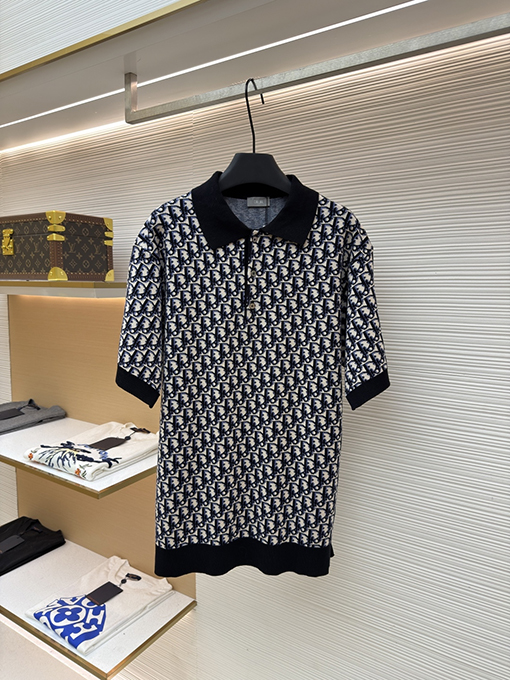 ディオール Oblique ニットジャカード半袖ポロシャツ